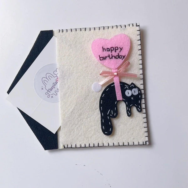 Handmade Felt Cat Card Holder: 'Hug Me Forever' Birthday Gift Pouch