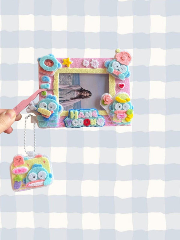 Handmade Felt Photo Frame: Kawaii Pastel Polaroid Holder with Charm