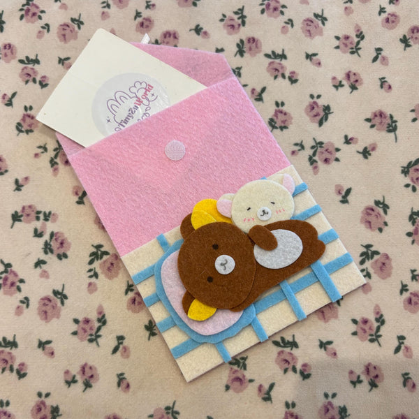 Handmade Felt Letter Pouch – Rilakkuma & Korilakkuma Cuddle Design – Kawaii Stationery Gift