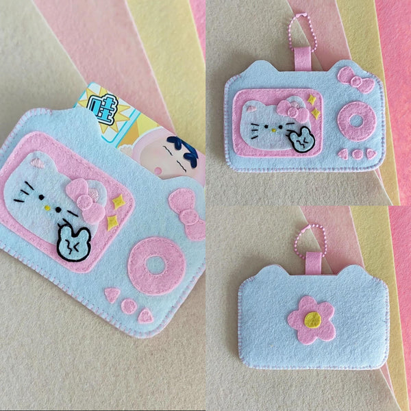 Handmade Felt Card Holder – Cute Camera Design | Kawaii Felt Wallet, ID & Photocard Holder, Pastel Aesthetic Stationery Gift