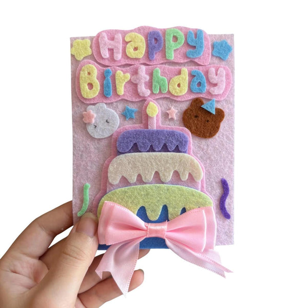 Handmade Felt Birthday Card: Kawaii Pastel Greeting Card