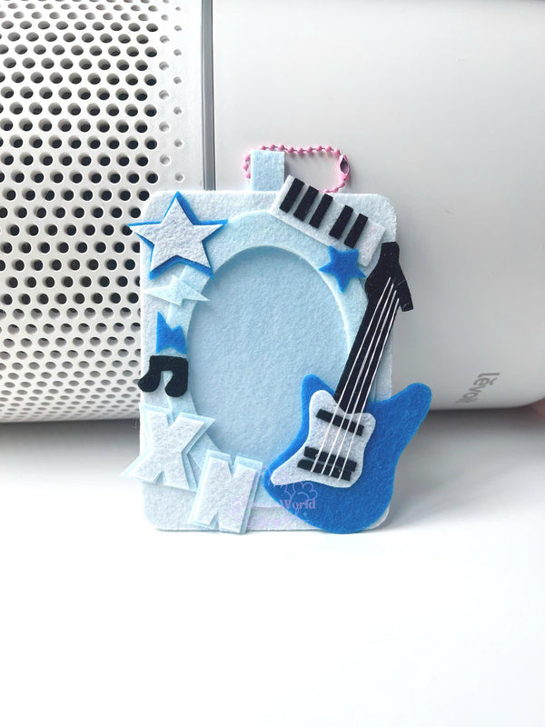 Blue Guitar Theme – Handmade Felt Photo Frame Keychain